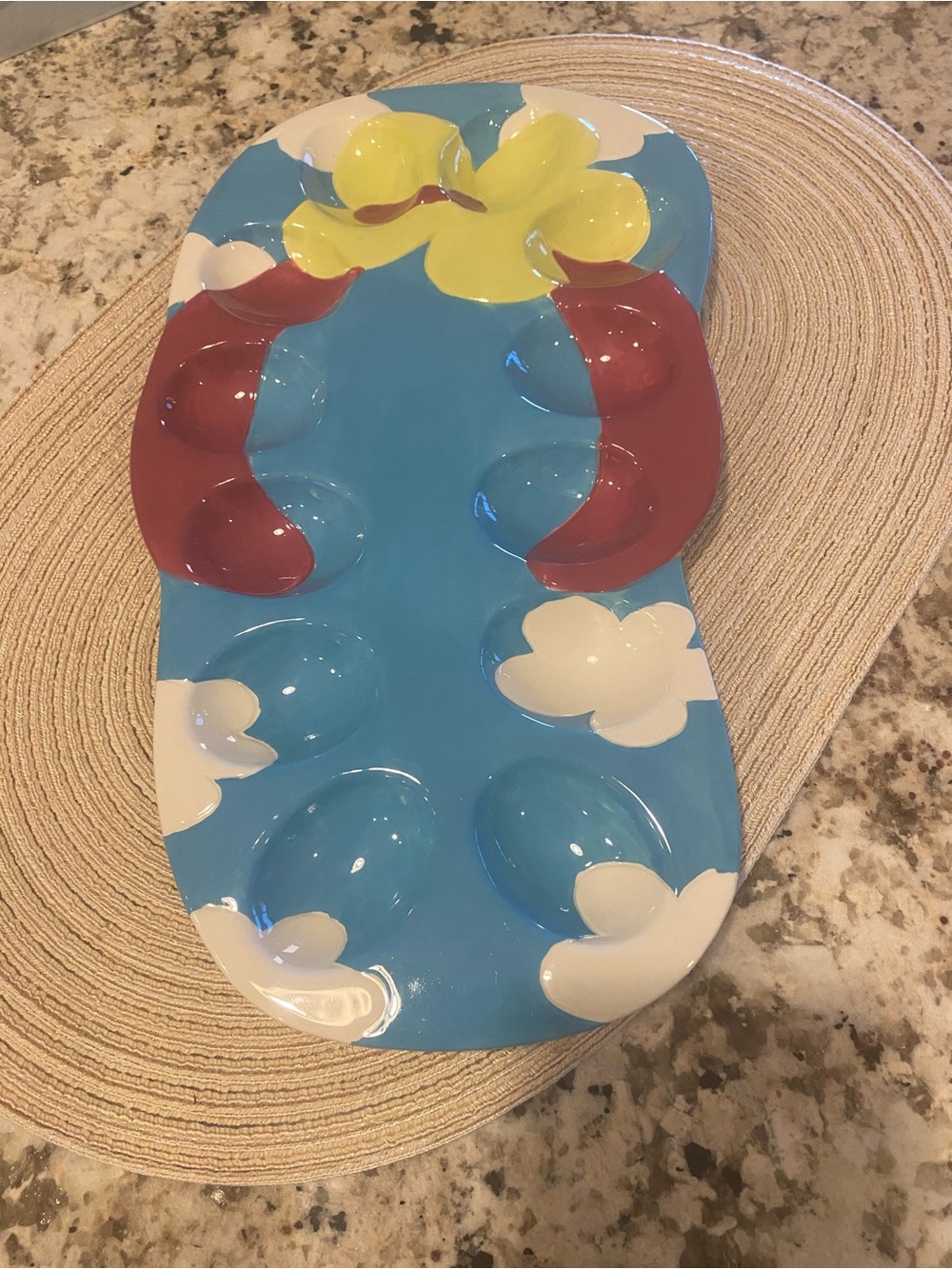 Boston Warehouse Blue Floral Flip Flop Deviled Egg Plate